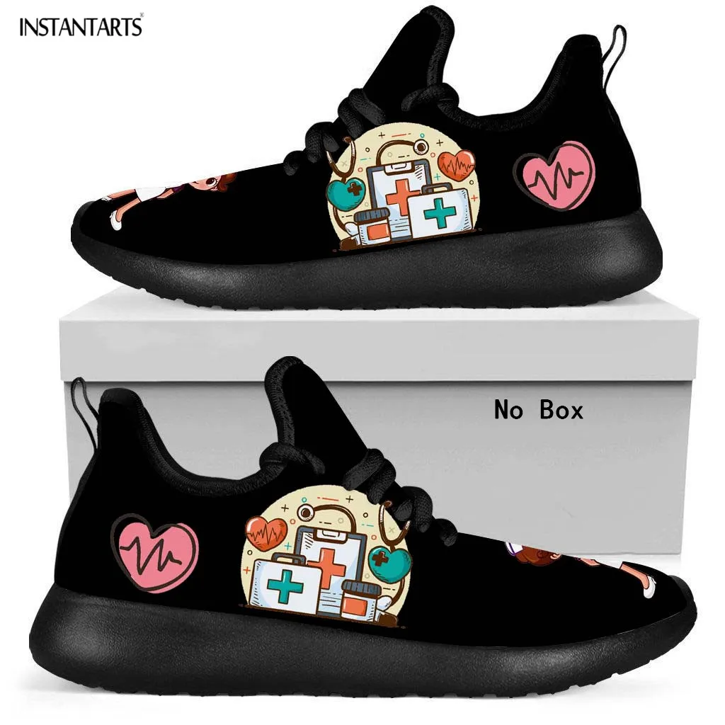 Cartoon Heart Health Pattern Casual Flats Shoe Women Nursing Shoes Lace Up Lightweight Breathable Jogging Sneakers Zapatos Mujer