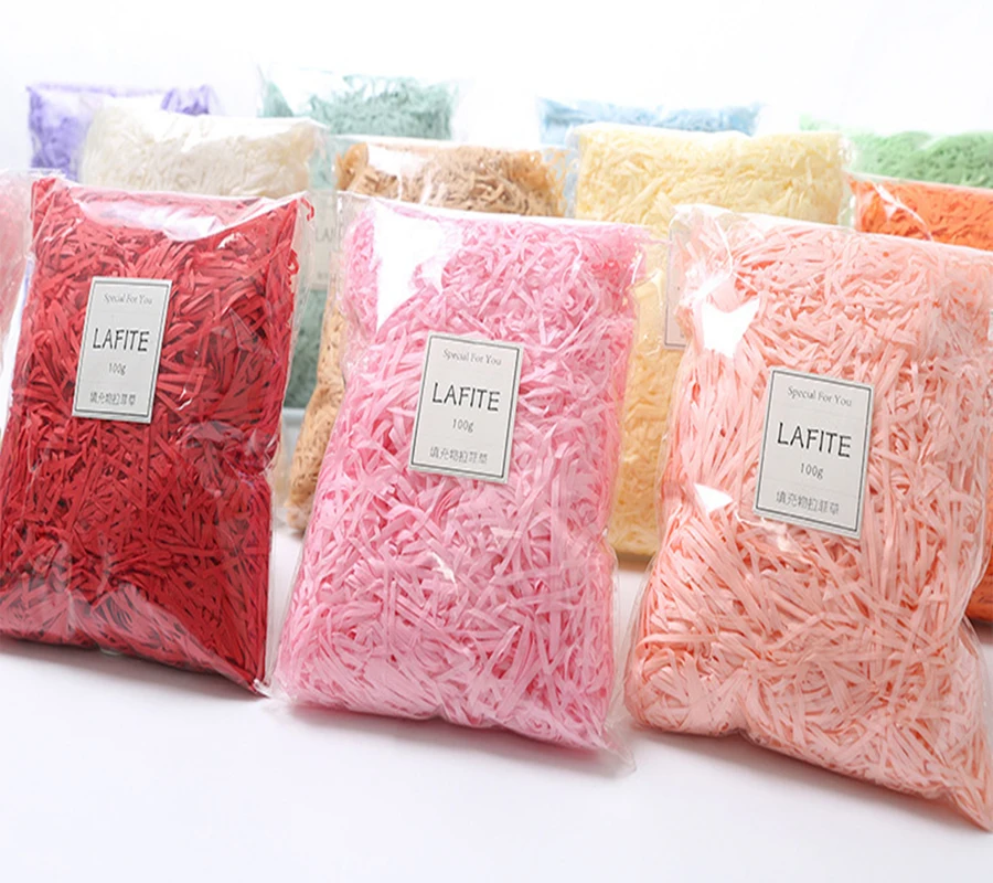 50/100g Colorful Shred Crinkle Paper Raffia Shredded Tissue Paper Gift Box Filling Material DIY Wedding Party Packaging Decor