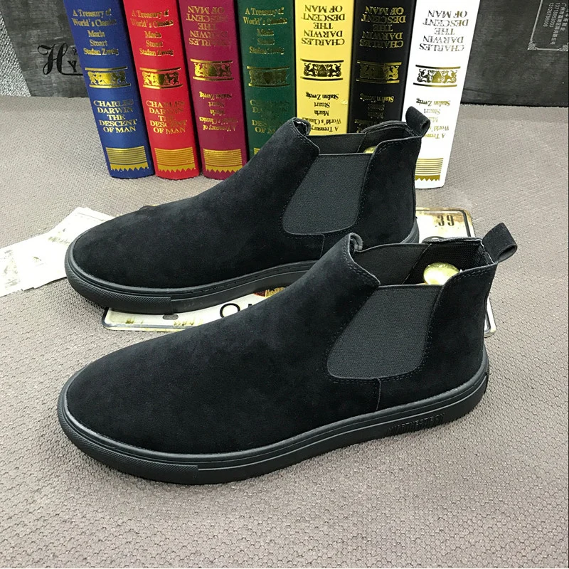 Korean style men boots soft leather shoes flat platform shoe black chelsea boot spring autumn ankle botas hommes chaussures male