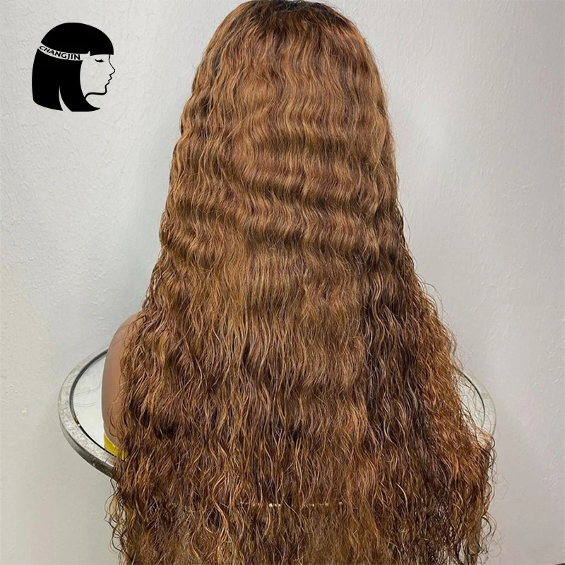 Changjin 13x4 perucas do cabelo humano da parte dianteira do laço com o cabelo do bebê para as mulheres cor marrom onda profunda brasileira 4x4 perucas do cabelo humano do fechamento