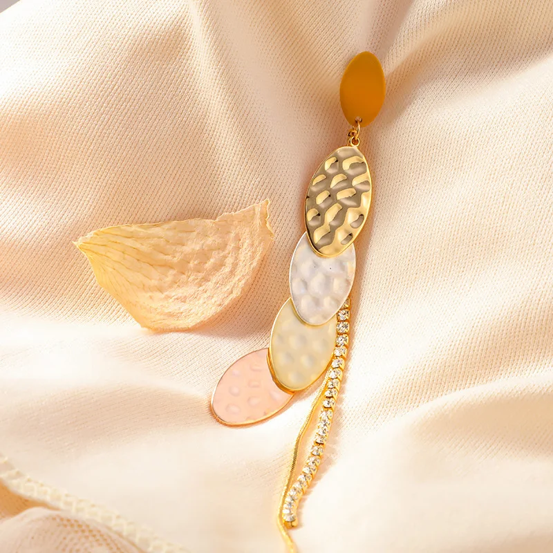 جديد مجوهرات الأزياء الشرير لوحة معدنية جولة استرخى بيان قطرة شرابة طويلة أقراط للنساء Brincos Pendientes #4