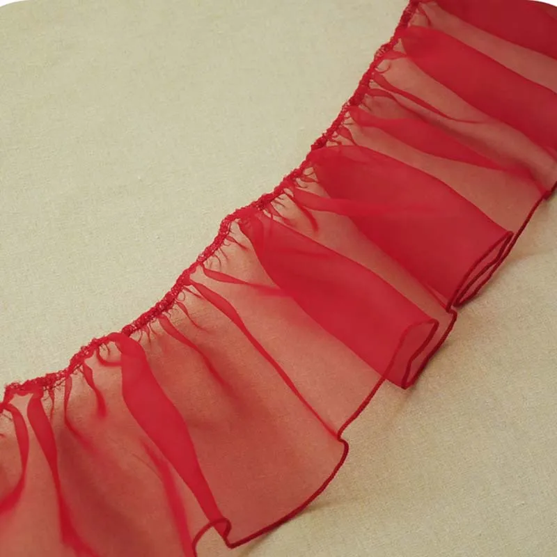 10Meters Pleated Lace Ruffle Trim Red Purple White Pink Organza Ribbon Skirt Sleeve Dresses Cutains DIY Crafts Sewing