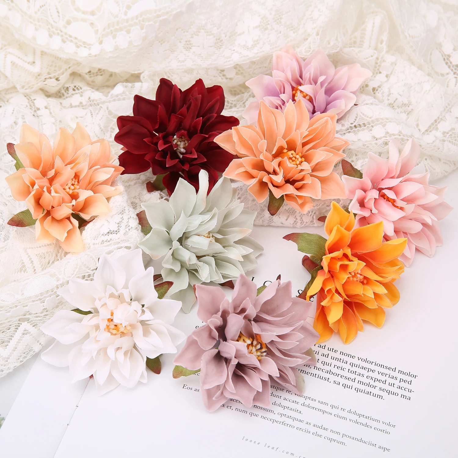 10PCs Silk Artificial Flowers 7Cm Dahlia Flower Heads Home Wedding Decoration Wall Hanging Garden DIY Accessories Wreath Jewelry