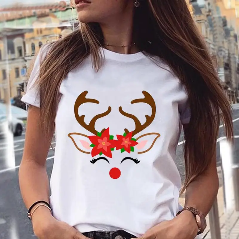 New Year Casual 90s Happy Merry Christmas Fashion Women Print Clothes Holiday Tops Tee Tshirt Festival Female Graphic T-Shirt