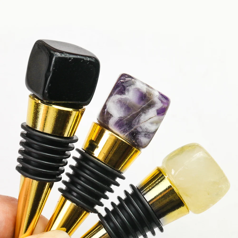 Natural Crystal Amethyst Obsidian Square Gem Red Wine Stopper Made By DIY Wine Sealing Bartenders Tool Wedding Home Party Decor