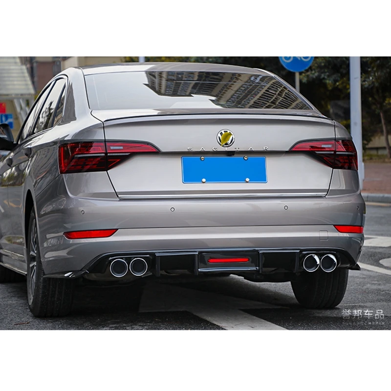 Carbon Fiber ABS Rear Lip With LED Light for Volkswagen Jetta Mk7 Spoiler 2019-2022 Fins Shark Style Diffuser Bumper