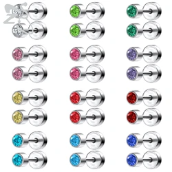 ZS 24 Pcs/lot Colorful Cubic Zirconia Ear Studs 316L Stainless Steel Stud Earrings for Women Ear Tragus Helix Cartilage Piercing