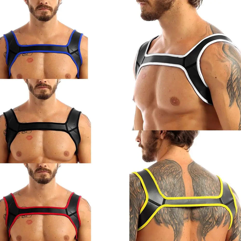 Harness Mens Neoprene Shoulder Wide Straps Harness Belt Muscles Protector Role Play Fancy Clubwear Cosplay Party Costume Strap