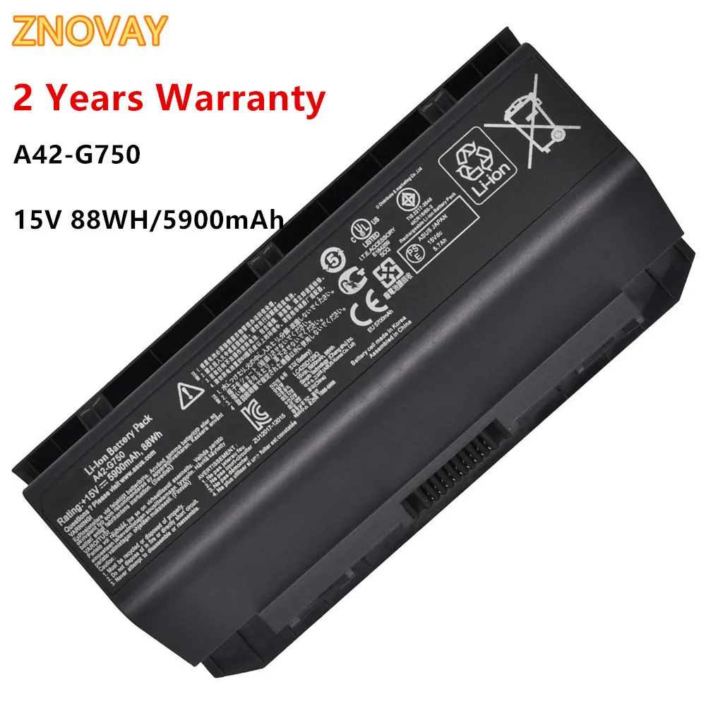 ZNOVAY A42-G750 Laptop Battery for ASUS ROG G750 G750J G750JH G750JM G750JS G750JW Notebook Battery 15V 5900mAh/88WH A42-G750