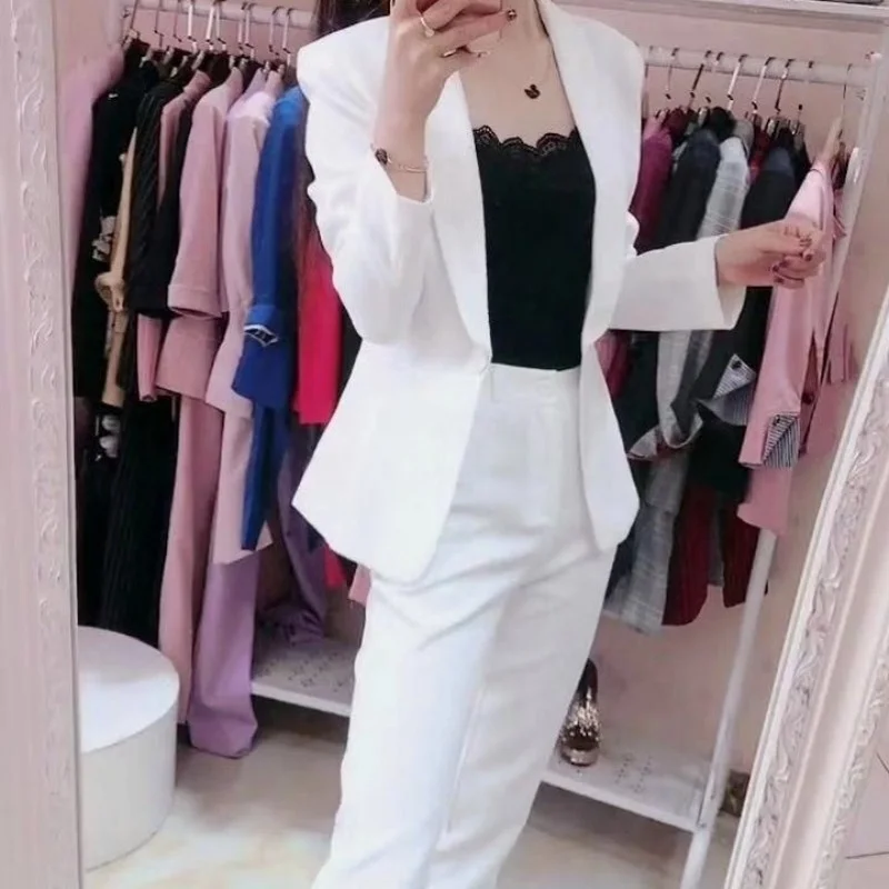 Ladies Office Professional Classic Black White Dress Suits Sets New Fashion Female Slim Fit Elegant Blazers Pants Two Piece Suit