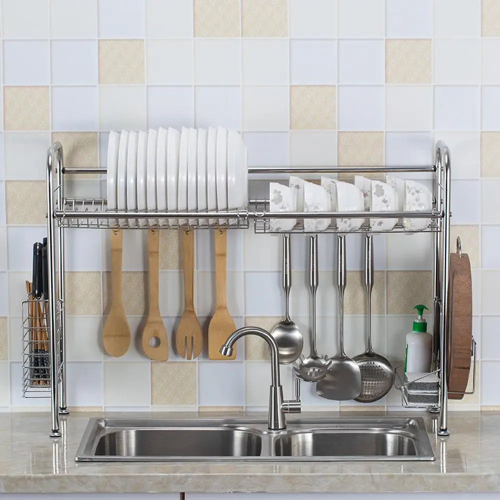 70cm/100cm Single Tier Over The Sink Dish Drying Rack Holder Shelf Drainer Storage Organizer Kitchen