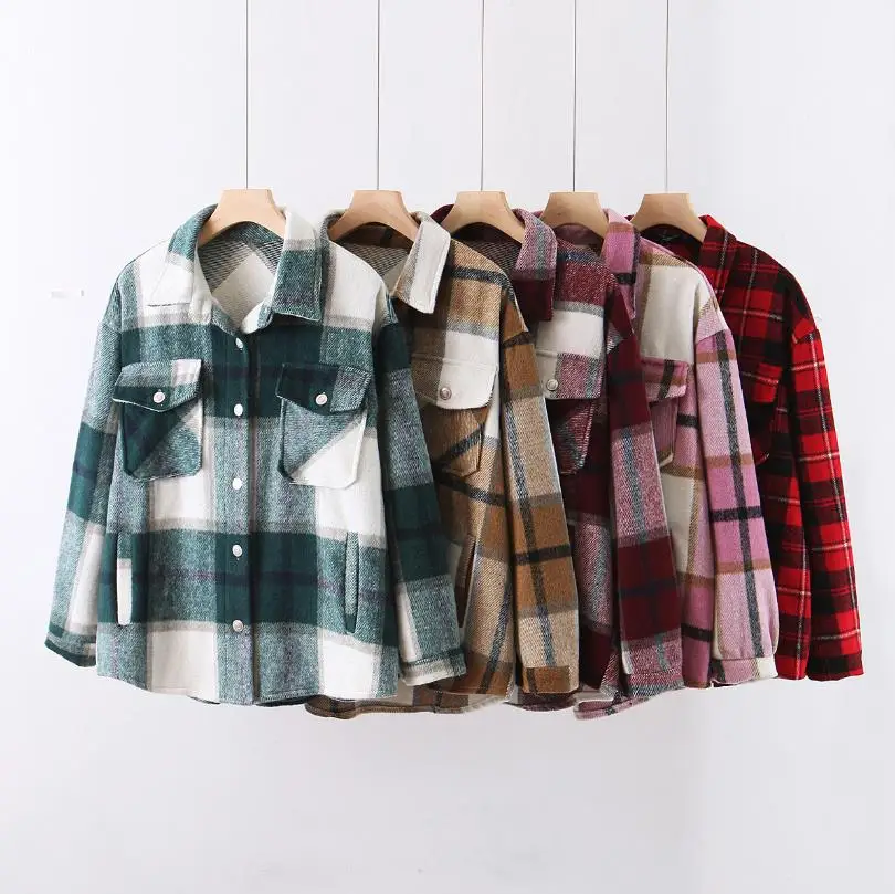 2021 Women's Autumn Winter Coats Plaid Clothe Long Blouses Coat Casual Female Thicken Jackets Cardigans Checker Jacket Clothing