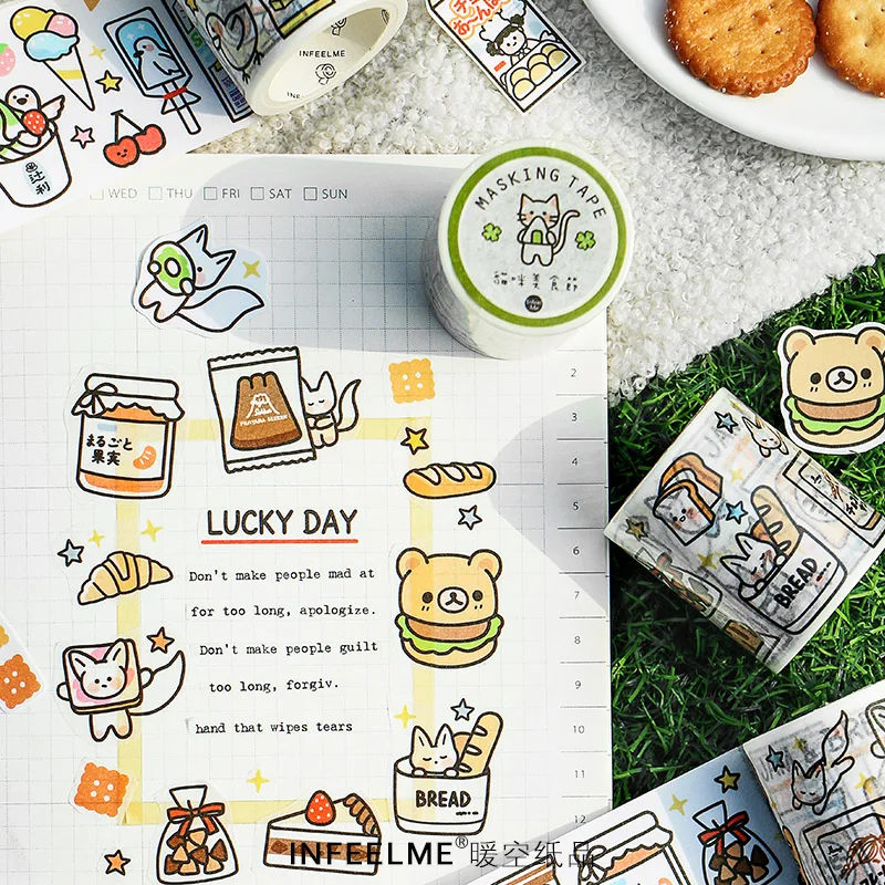 Cute Snack gas station series washi tape DIY decoration scrapbooking Kawaii animal masking tape adhesive tape label sticker