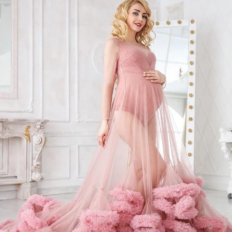 

Elegant Maternity Night Sleepwear Sexy Pregnant Women Lady Nigh Robes Tiered Ruffles Pregnancy Dress Gowns Baby Shower Photograp