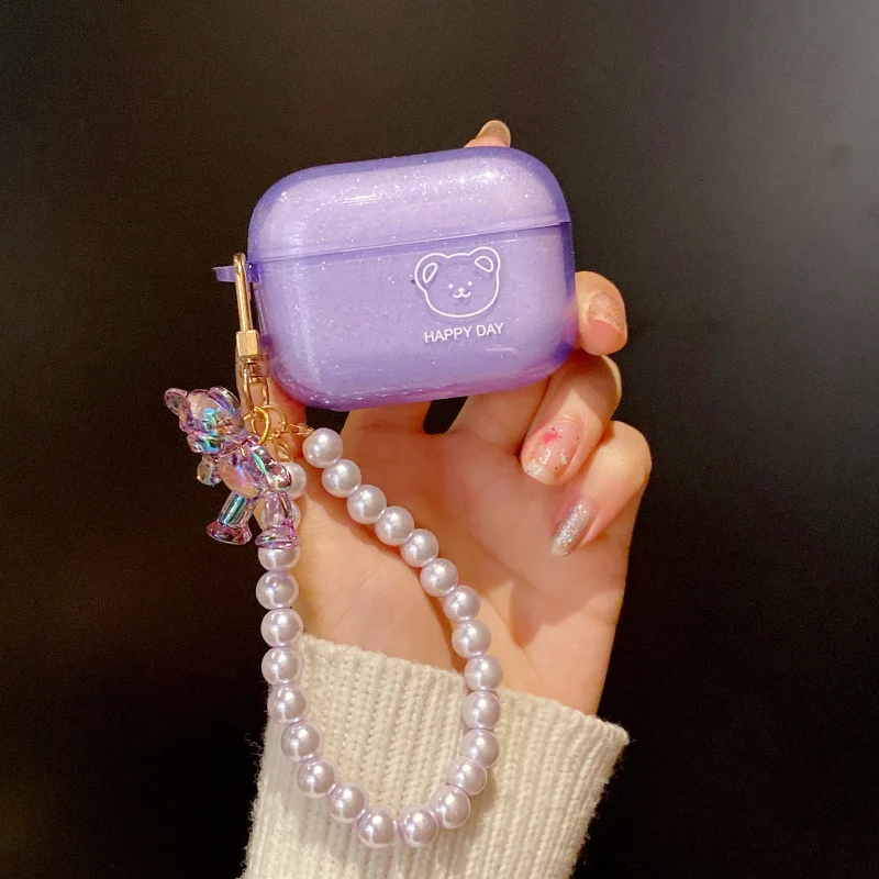 Роскошный Жемчужный браслет с медведем брелок для наушников чехол для Apple Airpods 1 2 Pro Беспроводная гарнитура Мягкий чехол Подарок
