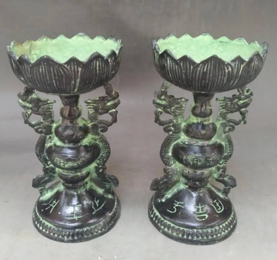

China bronze lotus Candle Holders crafts statue A pair