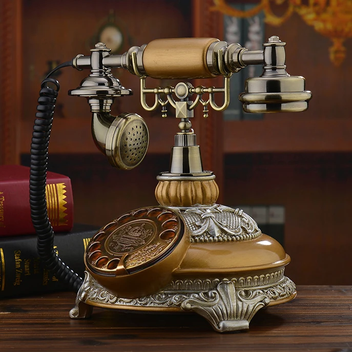 Vintage Telephone European fixed Swivel Plate Rotary Dial Antique Landline Phone Office Home Hotel made of resin red white gold