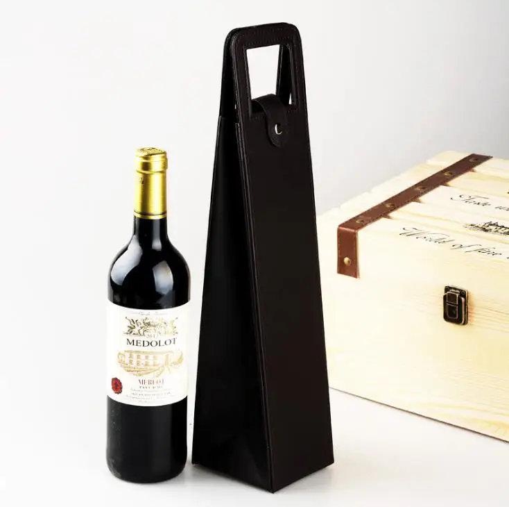 100pcs Luxury Portable PU Leather Wine Bags Red Wine Bottle Packaging Case Gift Storage Boxes With Handle Bar Accessories SN219