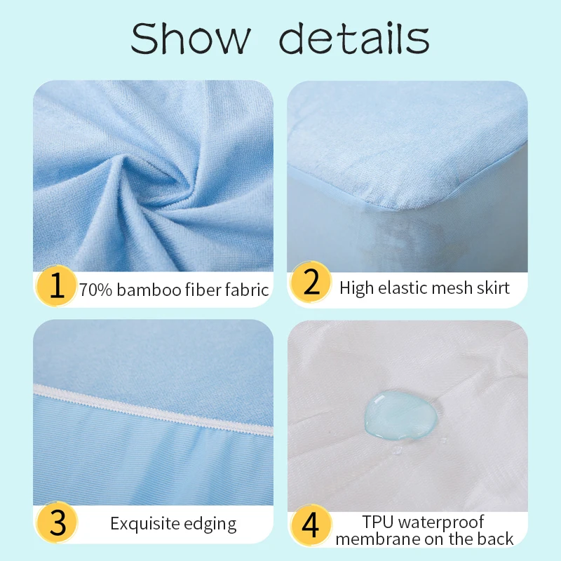 Dustproof Thickened Bed Sheet Waterproof Machine Washable Matress Cover Premium Soft Cotton Mattress Protector for Kids Adults