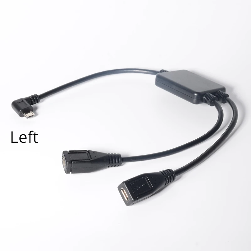 Cable de extensión Micro USB 2,0 2 en 1 de 30cm, ángulo derecho e izquierdo, micro USB 2,0 macho a 2 hembra, cable de alimentación divisor Y de carga de 1 pies