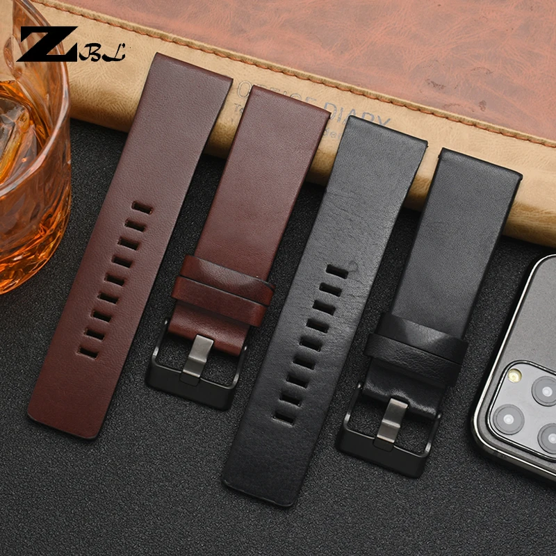 26MM 28MM 30MM 32MM Soft Calf Leather Strap Striped Watch Band for Diesel DZ4323 7333 Watch Strap Men\'s Wrist Watch Bands