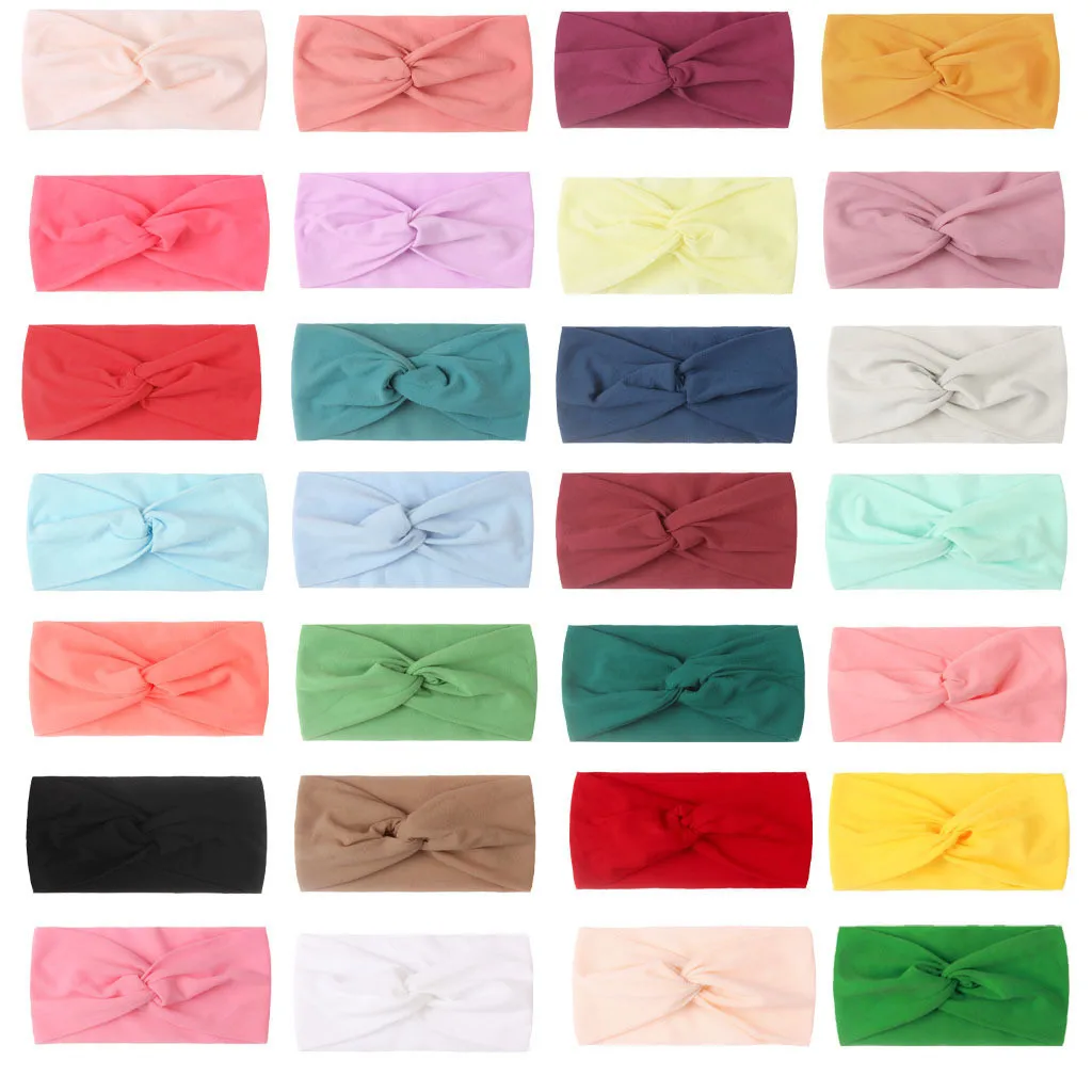 10pcs Headband Solid Color Twist Knitted Cotton Wide Turban Twisted Knotted Headwrap Baby Girls Hairband Hair Accessories