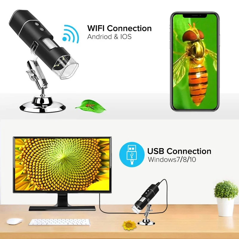 Wireless Digital Microscope 1080P HD 2MP 8 LED USB Microscope 50X to 1000X WiFi Zoom Magnification Handheld Endoscope Compatible