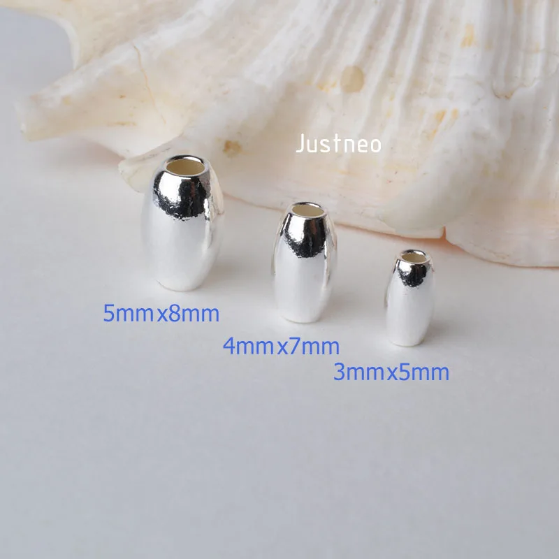 solid 925 sterling silver beads,oval barrel olive spacer bead for necklace,bracelet,earring  jewelry making