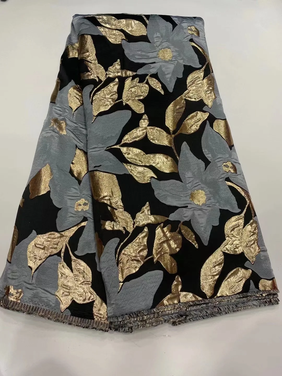 2021 Latest Gold African Jacquard Lace Fabric French Lace Embroidery Nigerian Brocade Lace Fabric For Wedding Dress LJK21134A