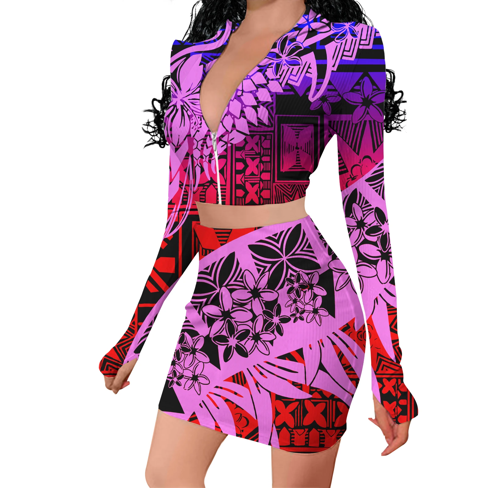 

Новое поступление 2021, летние платья, полинезийские племенные самоанские повседневные Сексуальные Платья-мини с принтом, Женский официальный комплект из 2 предметов