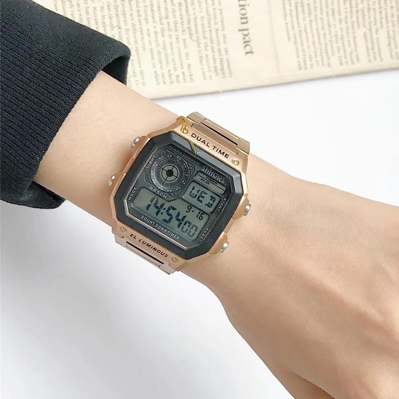 Männer Luxus Uhr Wasserdicht Goldene Edelstahl Business Digitale Uhren LED Wecker Elektronische männer Sport Uhr Relogio