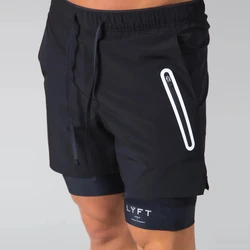 LYFT pantalones cortos 2 en 1 para hombre, Shorts deportivos para correr, Fitness, entrenamiento, secado rápido, gimnasio, novedad