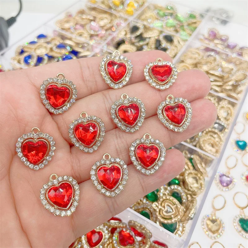 10Pcs/Lot 19x15mm 14 Color RRed Love Heart Charms for Jewelry Making Pendants Necklaces Cute Earrings DIY Handmade Accessories