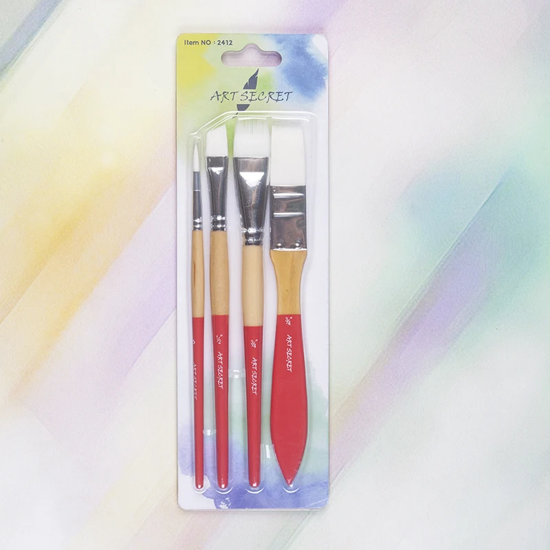 

ArtSecret Painter's Brush 2412 Artist 4PC/Set With Taklon Hair Aluminum Ferrule Wooden Handle