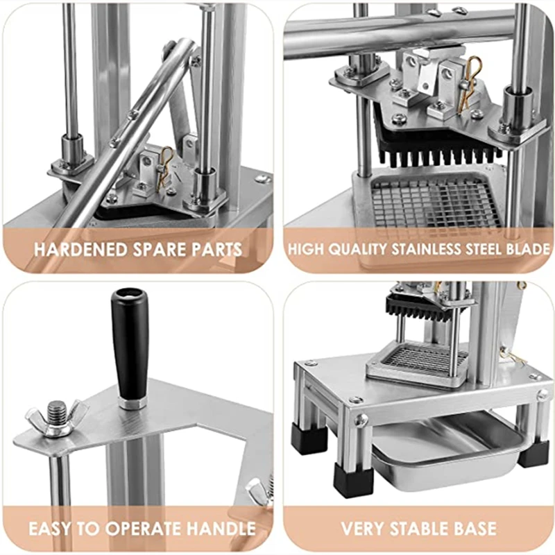 Commercial Stainless Steel Potato Chipper, Fruit Vegetable Slicer, French Fries Cutter, 3 Blades, 1/4 \