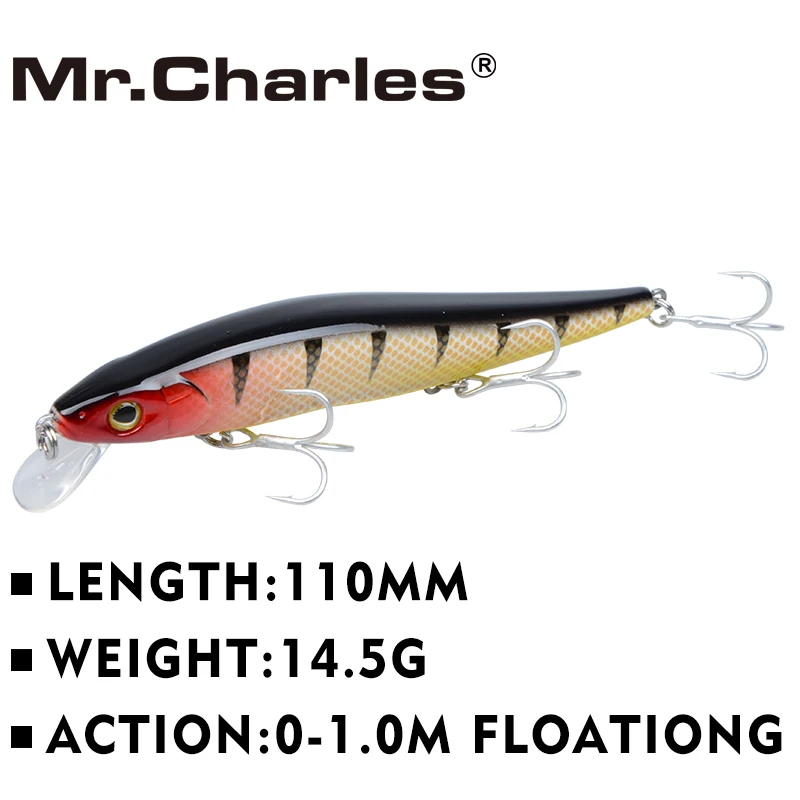

Mr.Charles CMC004 Fishing Lure 110mm/14.5g 0-1.0m Floating Super Minnow Three Hooks Crankbait Long Shot Hard Bait