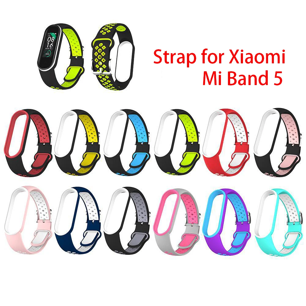 Silicone Strap for Xiaomi Mi Band 3 4 5 Two-color Strap Porous Anti-sweat Sport Breathable Strap Buckle Replacement Wrist Straps