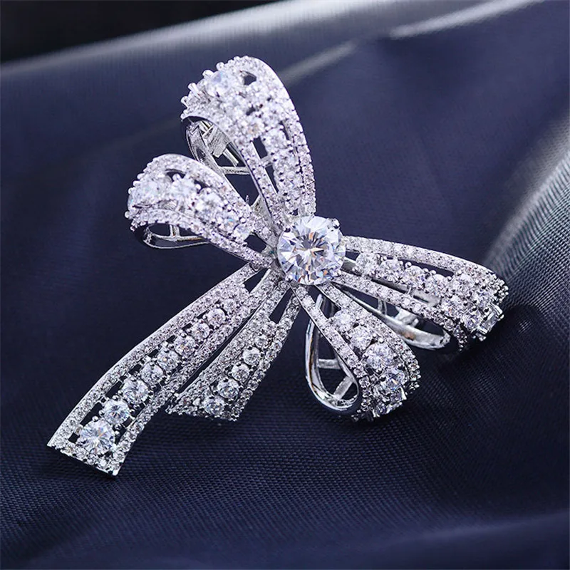 OKILY Delicate Women\'s Brooches Jewelry Accessories Tassel Pearl Zircon Bowknot Brooch Pin Cute Bow Lapel Pin for New Year Gift