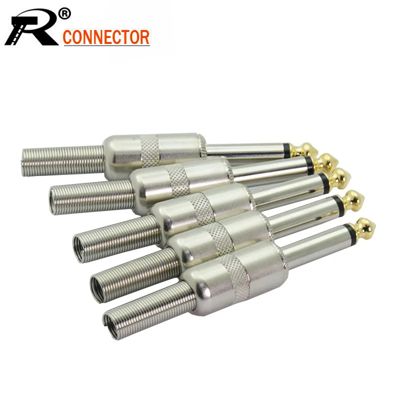 

20pcs/lot 1/4 inch Plug Jack 6.35mm Mono Male Connector With Spring Tail Gold Plated Guitar Effects Pedal Microphone Connector