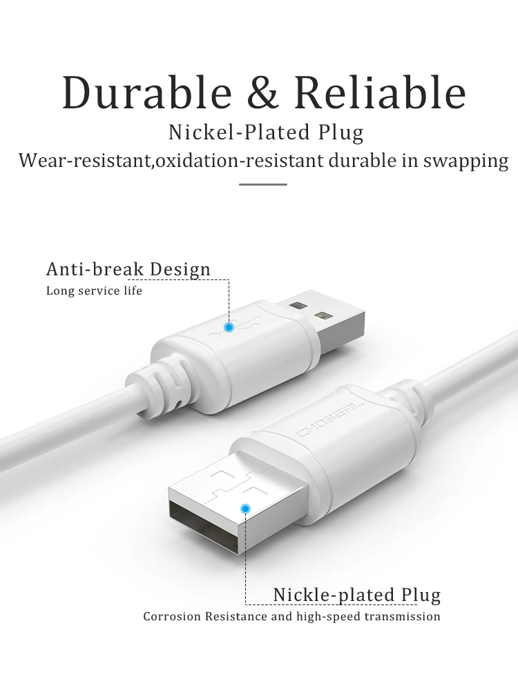 Cable de extensión USB 2,0 CHOSEAL tipo A macho a macho Cable extensor USB a USB para disco duro TV Box radiador Cable USB 2,0