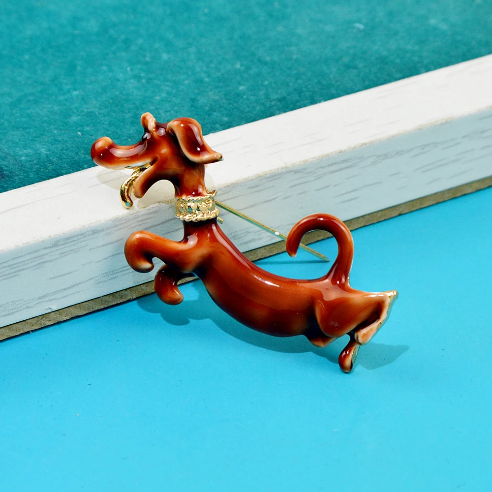 CINDY XIANG Enamel Dachshund Dog Brooch Animal Pin 2 Colors Available Alloy Material Women And Men Jewelry