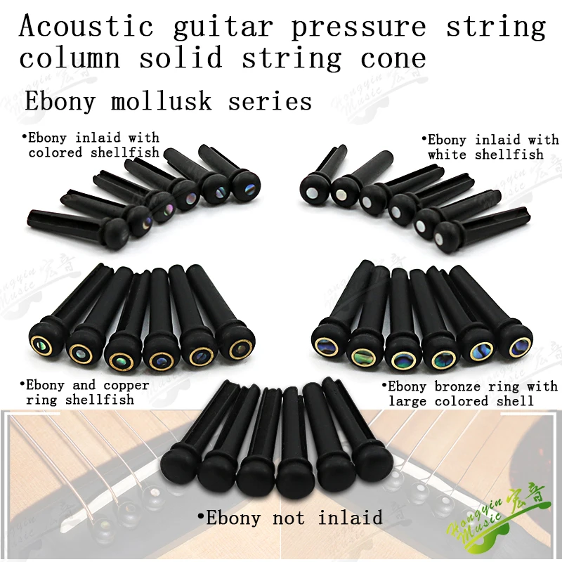 

6pcs/set Acoustic Guitar Bridge Pin Black Ebony Shell Guitar Bridge Bone Pins Set With Green Abalone Dot Parts & Accessories