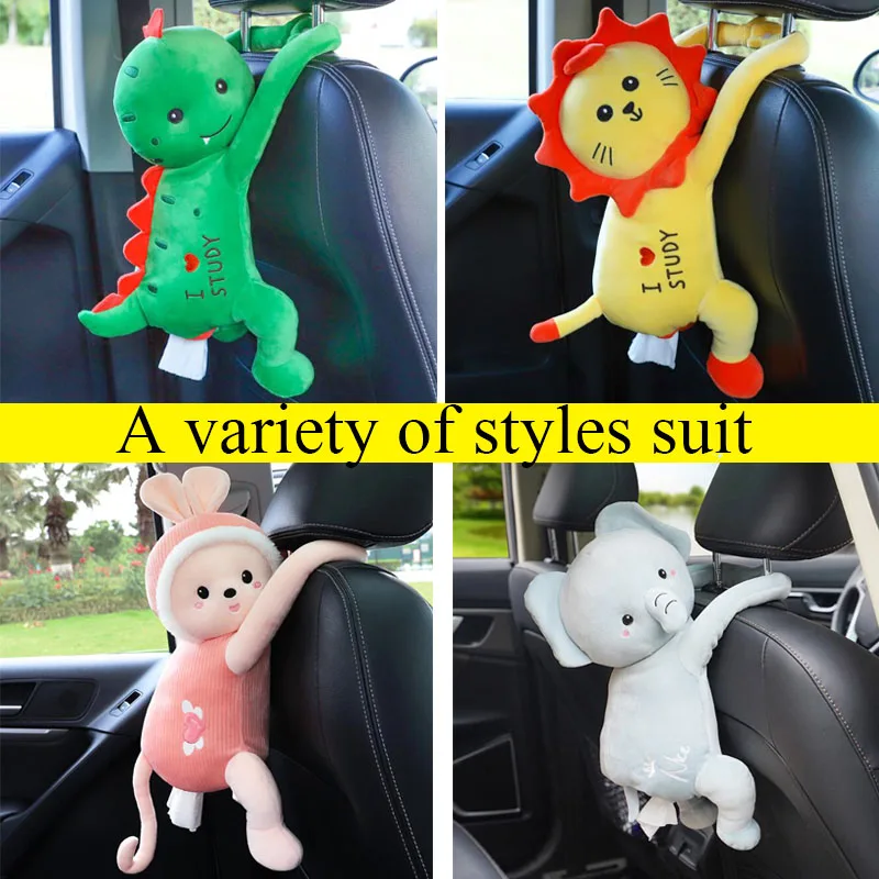 Cartoon Cute Animal Car Tissue Box Hanging Type Car Seat Back Paper Box Portable Storage Auto Center Console Armrest Napkin Box