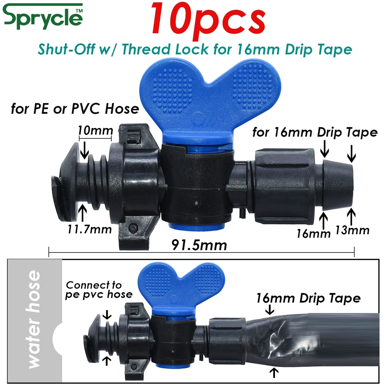 Sprcycle 5/8 \'\'taśma kroplująca złącze Tee 16mm złącza węża zawór odcinający kolanko wtyk końcowy blokada gwintu podlewanie ogrodu rura