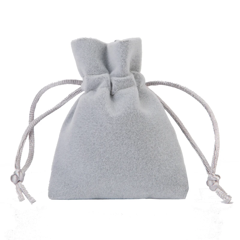 50pcs Thick Velvet Bag Jewelry Packaging Drawstring Pouch 8x10cm Grey Chic Small Bag Christmas Wedding Favor Gift Packaging Logo