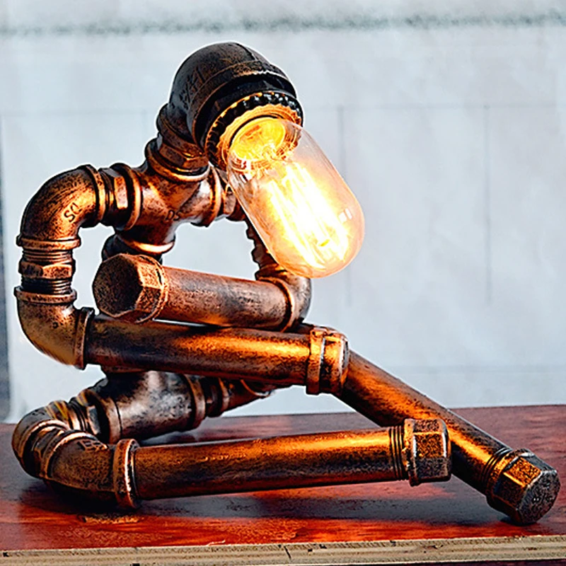 Retro Vintage Light Metal Robot Reading Lamp Creative Industry Wind Steam Punk Desk Light Bedroom Office Table Light