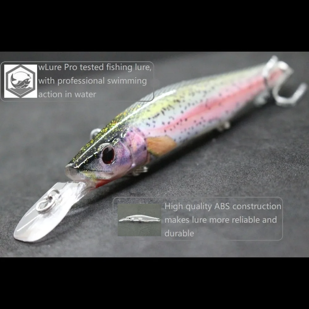 wLure Fishing Lure 13.5cm 19g Slow Retriever Wide Wobble Action Fast Floating 2 Meters Depth 3 Treble Hooks Lifelike HM629
