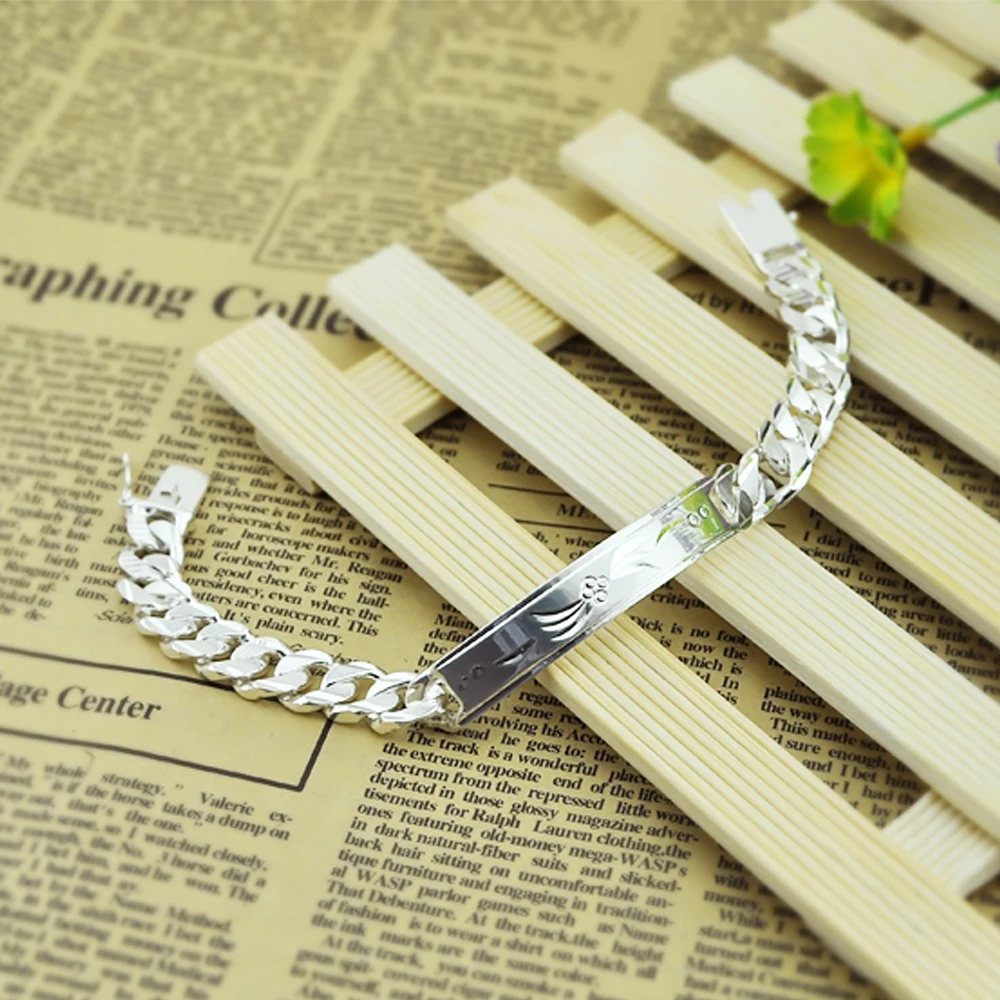 

Hot European American Punk Pure Silver Male Models Men Bracelets 925 Sterling Silver Male Bracelets Jewelry Wide 10MM Chain