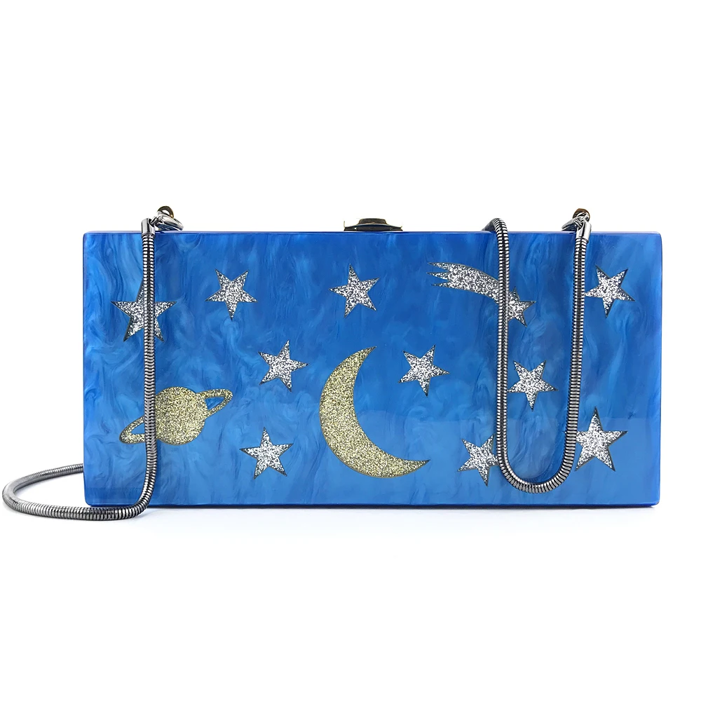 LuxEcho 2020 new Women's fashion Dinner Bag Blue Star acrylic evening bag