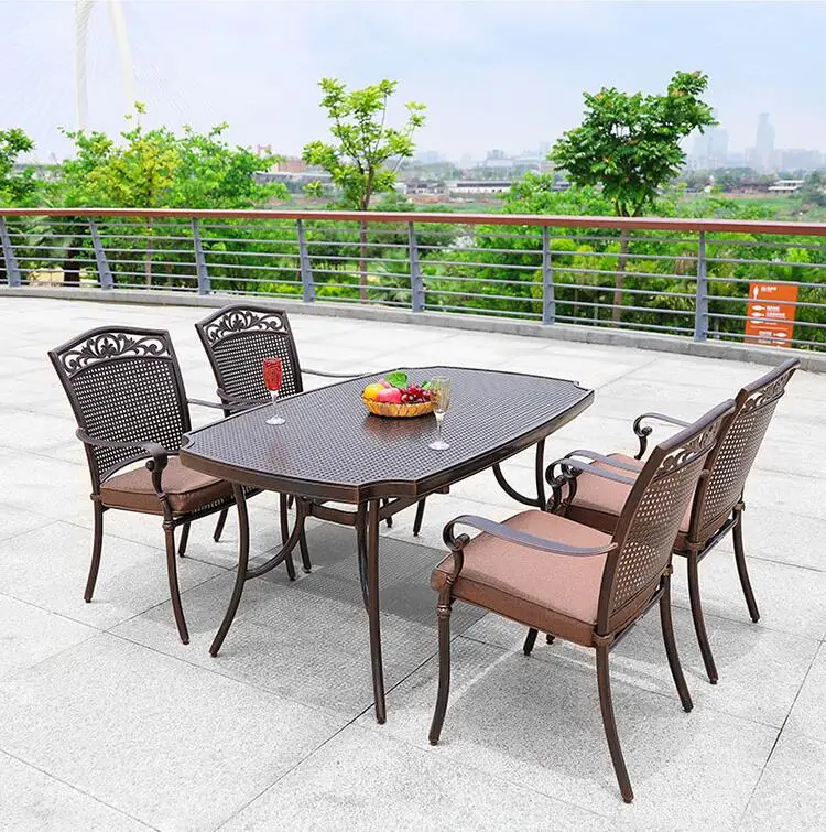 Garden Furniture Modern Cast Aluminum Frame  Durable Outdoor Dining BBQ Table Set ADT223